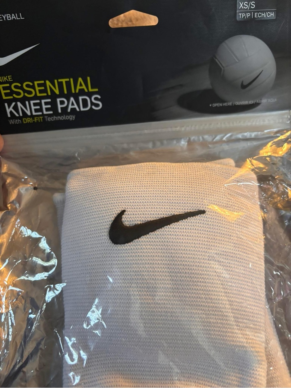 Nike White Knee Pads with Black Swoosh Embroidery